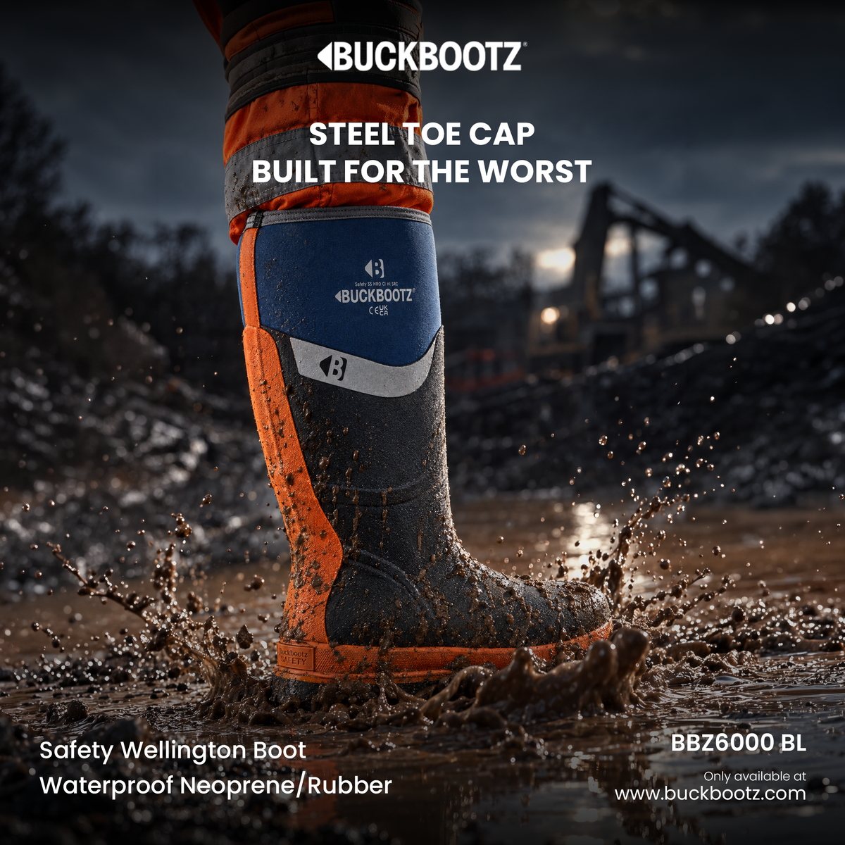 BBZ6000 BL Safety Safety Wellington Boot - Blue Orange Trim