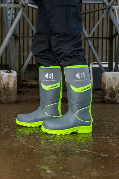 BBZ8000 GY GR Safety Safety Wellington Boot - Grey HI Viz Green