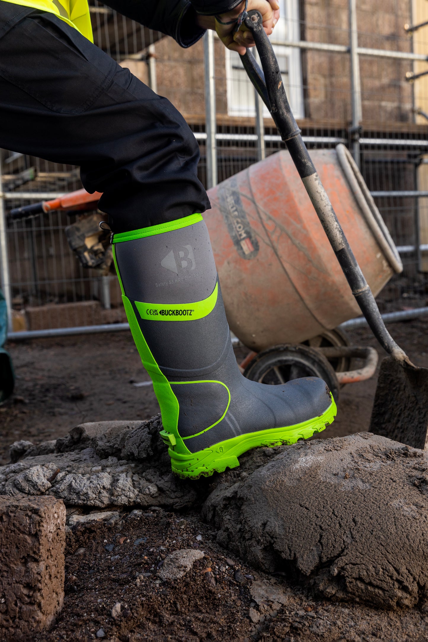 BBZ8000 GY GR Safety Safety Wellington Boot - Grey HI Viz Green