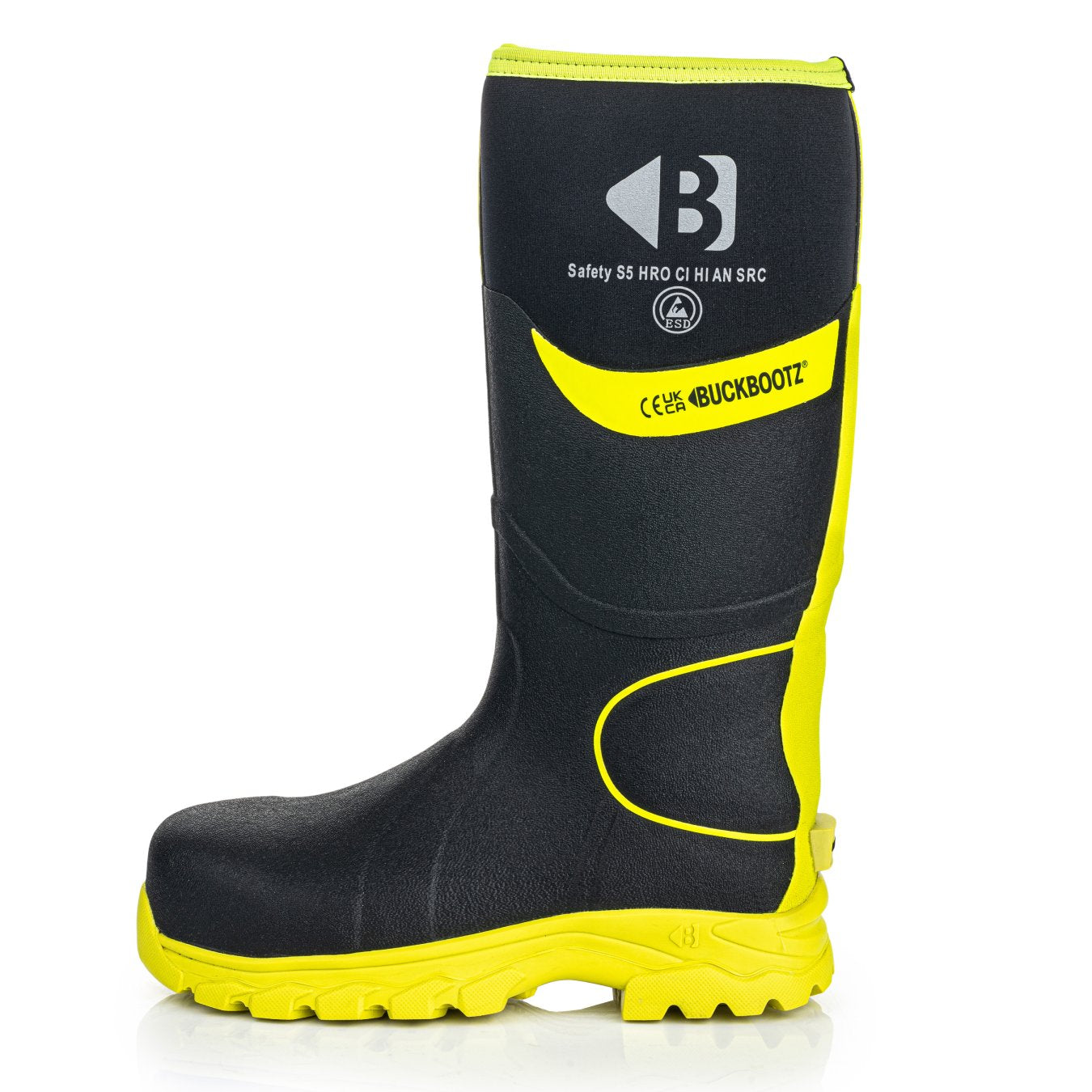 BBZ8000BKYL Safety Wellington Boot, Black HI Vis | Buckbootz