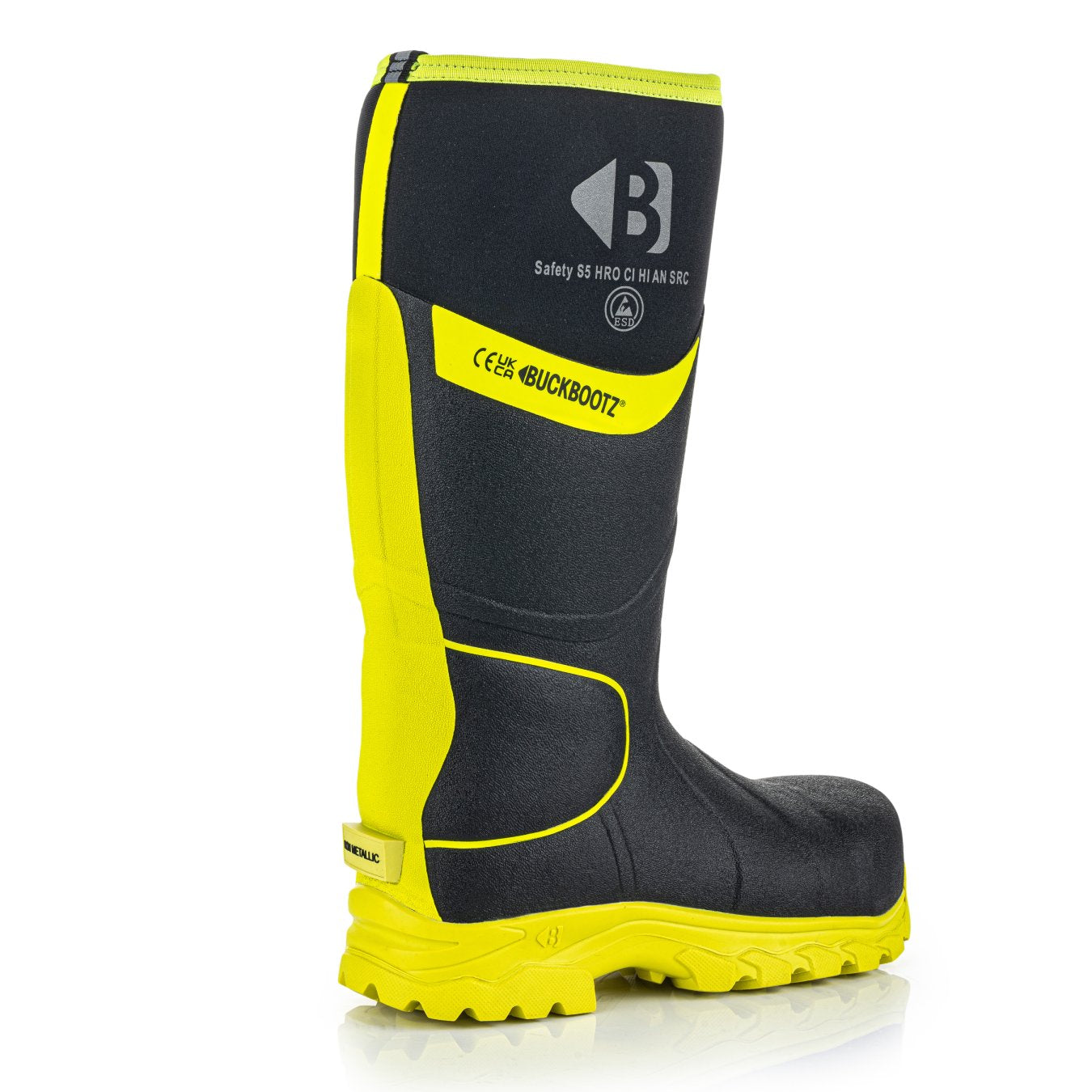 BBZ8000BKYL Safety Wellington Boot, Black HI Vis | Buckbootz
