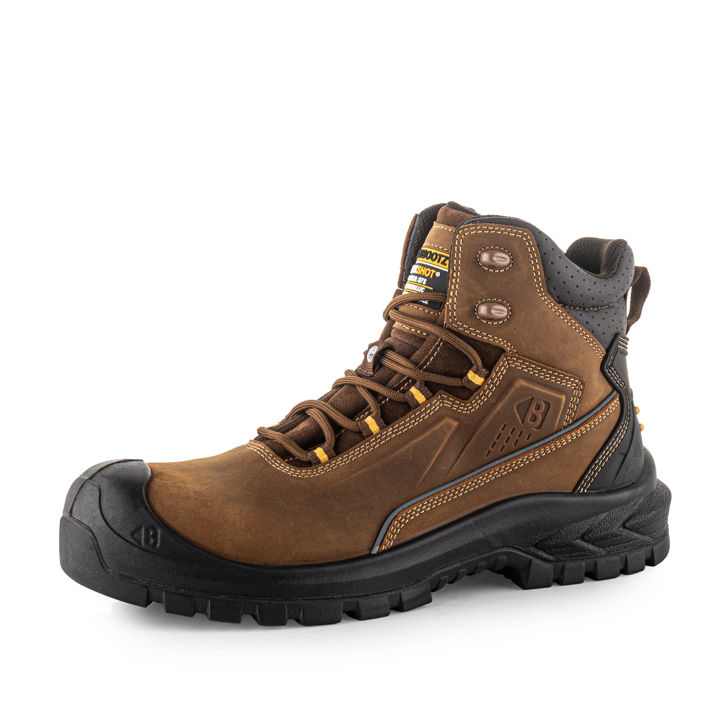 Buckbootz BSH016 BR Buckshot Safety Lace Boot, Dark Brown Leather