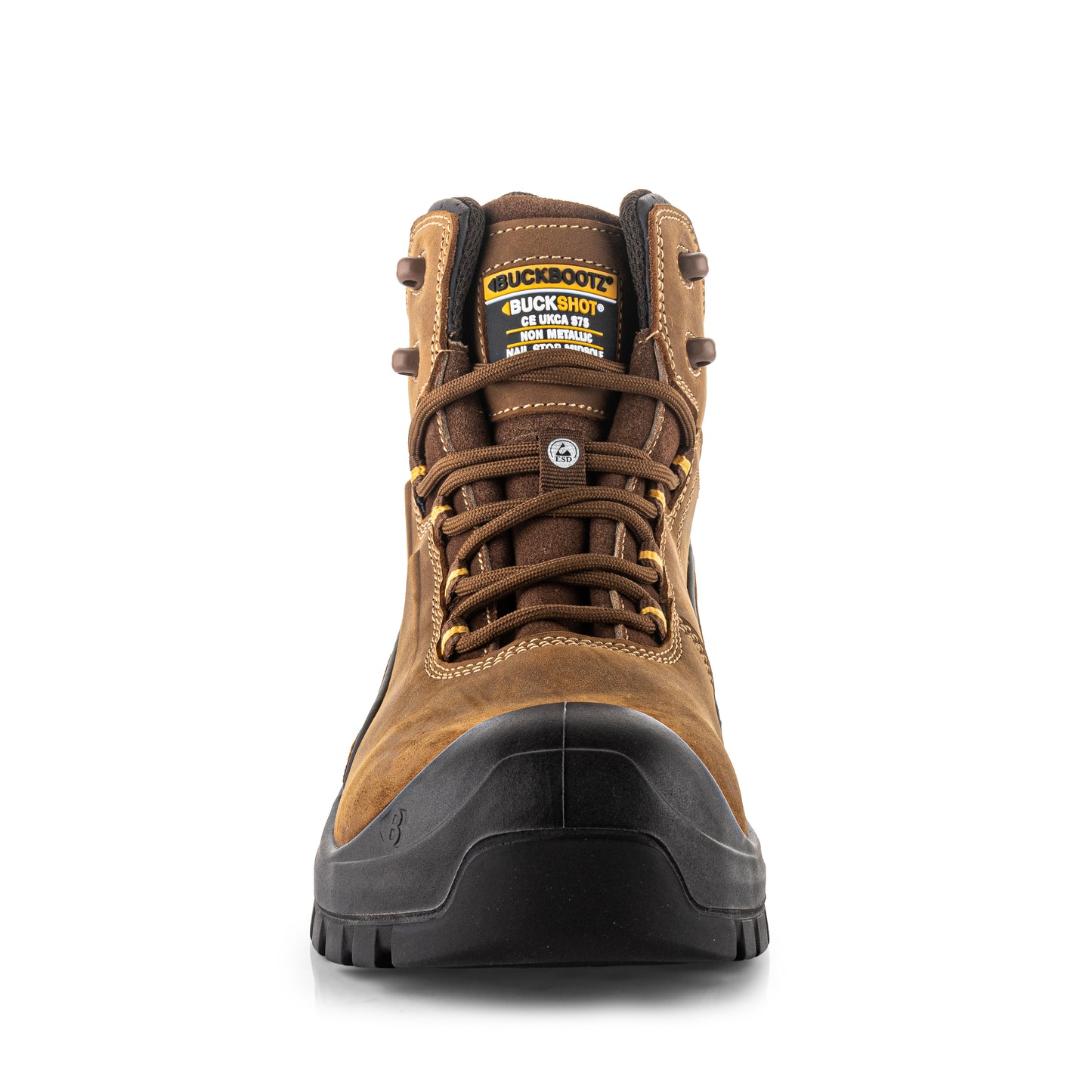 Buckbootz BSH016 BR Buckshot Safety Lace Boot, Dark Brown Leather