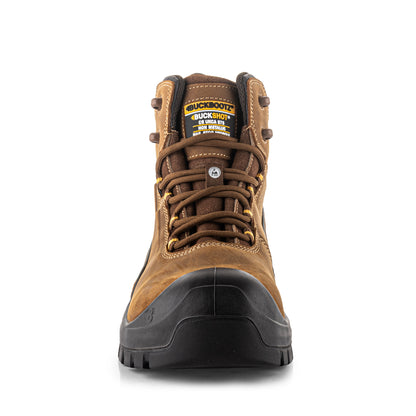 Buckbootz BSH016 BR Buckshot Safety Lace Boot, Dark Brown Leather