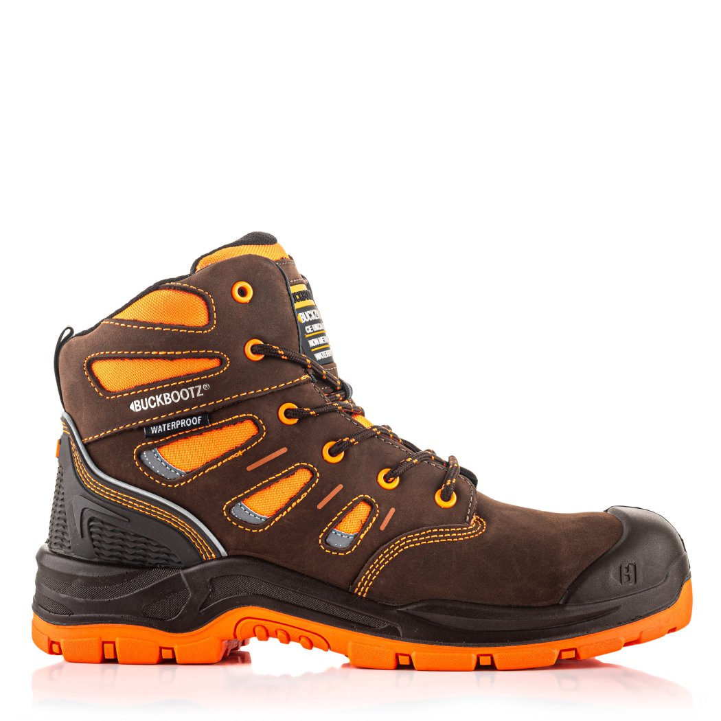 BVIZ2BROR Lace Boot, Brown HI Viz Orange | Buckbootz