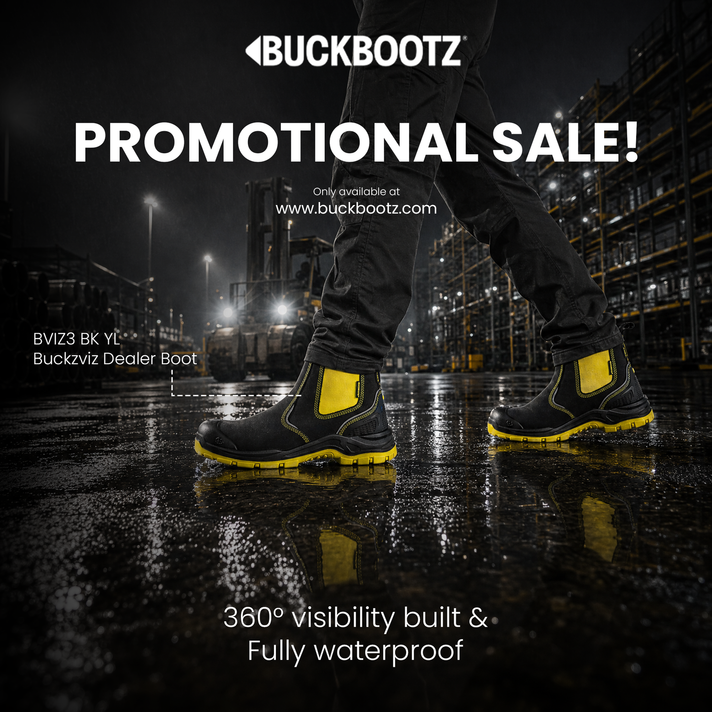 BVIZ3 BK YL Buckzviz Dealer Boot - Black HI Vis Yellow