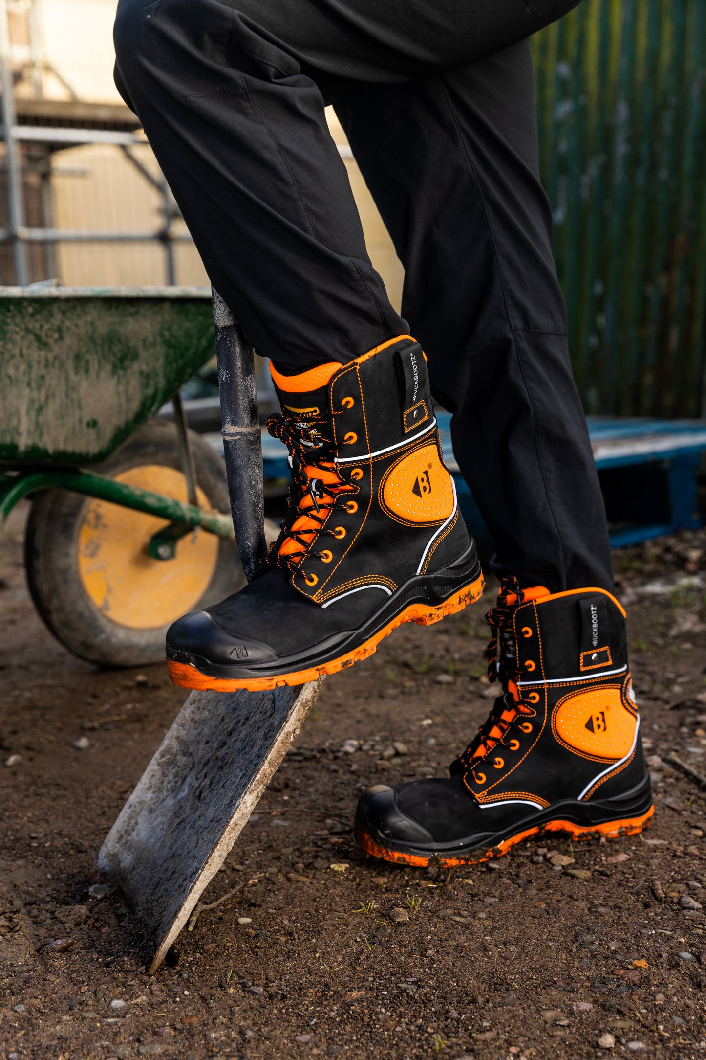 BVIZ6 BK OR Buckzviz High Leg Lace Boot - Black HI Vis Orange