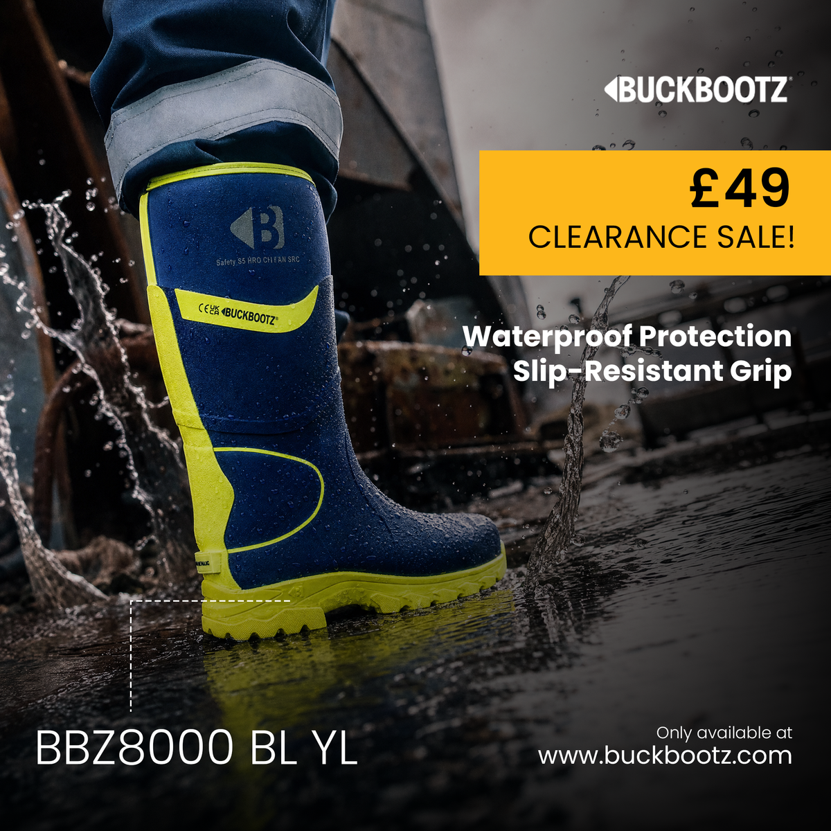 BBZ8000 BL YL Safety Safety Wellington Boot - Blue Hi Vis Yellow