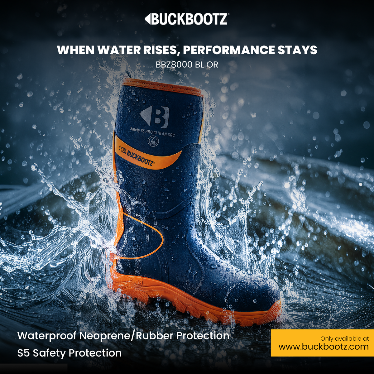 BBZ8000 BL OR Safety Safety Wellington Boot - Blue HI Vis Orange