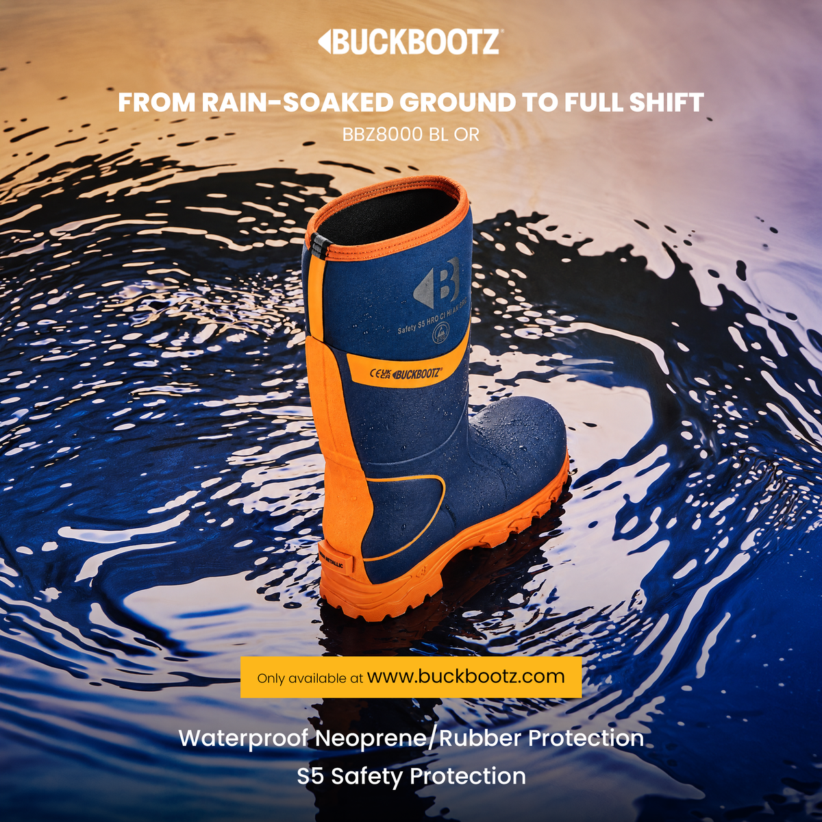 BBZ8000 BL OR Safety Safety Wellington Boot - Blue HI Vis Orange