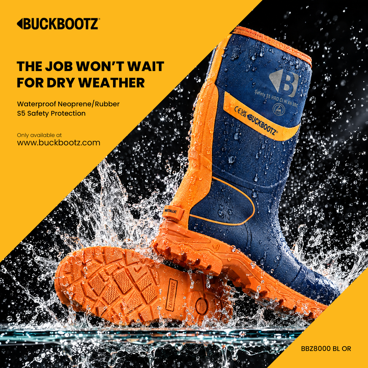 BBZ8000 BL OR Safety Safety Wellington Boot - Blue HI Vis Orange